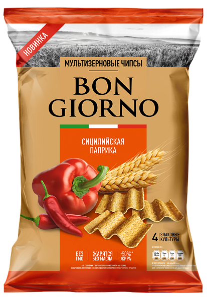 Продукт зерновой «Чипсы мультизерновые» «Bon Giorno» со вкусом «Сицилийская паприка»