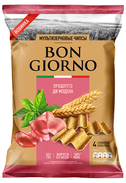 Продукт зерновой «Чипсы мультизерновые» «Bon Giorno» со вкусом «Прошутто ди модена»
